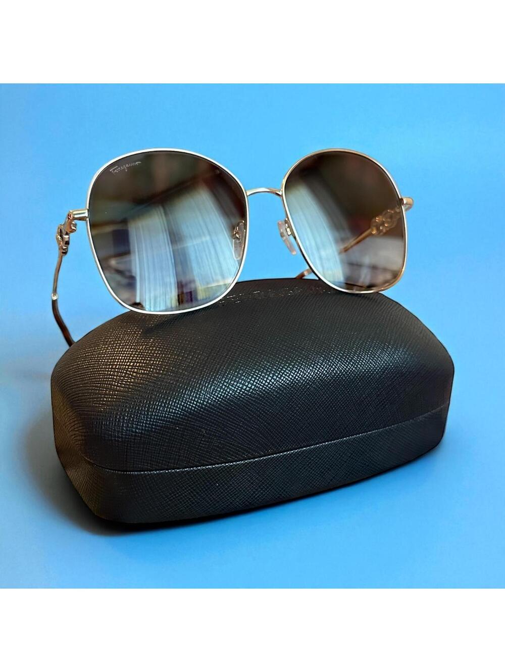 Ferragamo Gold Frame Sunglasses w/Brown Gradient Lenses